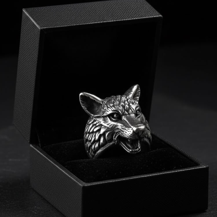 Large Wolf Head Statement Ring