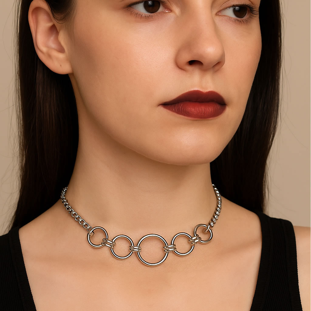 Stainless Steel Five Ring Choker Necklace