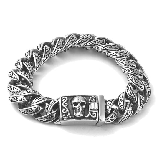 Men's XL Soild Steel Skull Clasp Bracelet