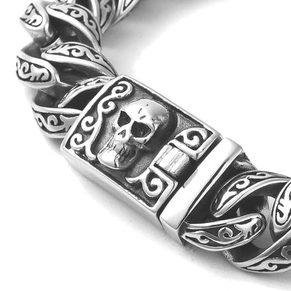Men's XL Solid Steel Skull Clasp Bracelet